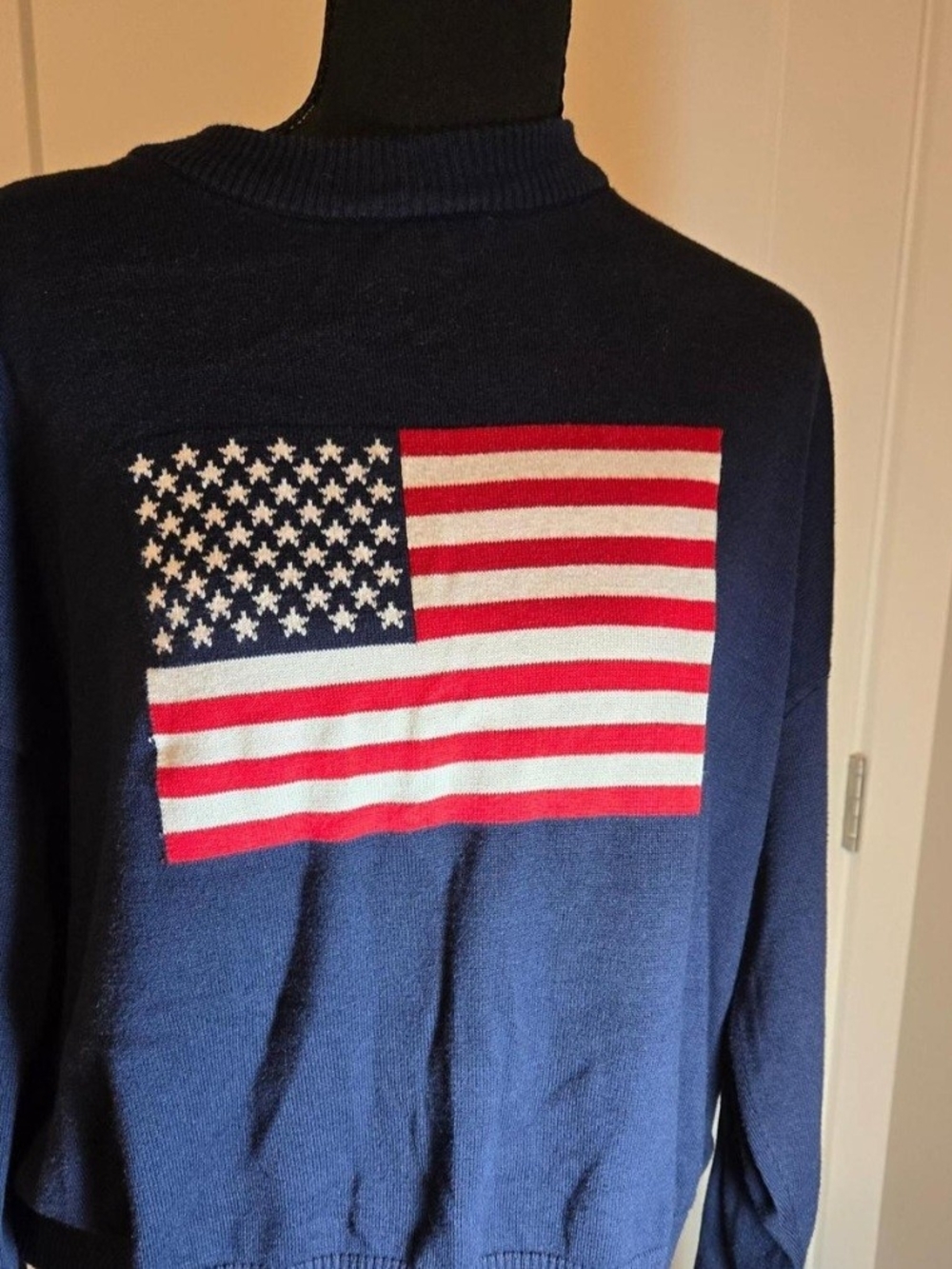 Vigoss Navy Crewneck Sweater with Red and White Flag Graphic